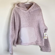 Zella Womens Cassie Sherpa Pullover Hoodie Sz L Lavender Cozy Soft Pocket