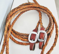 SOFT BRAIDED ROLLED LEATHER WESTERN BRIDLE REINS- BIG BUCKLE BIT ENDS