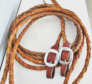 SOFT BRAIDED ROLLED LEATHER WESTERN BRIDLE REINS- BIG  BUCKLE BIT ENDS