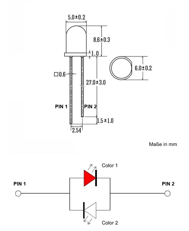 Duo LED 5mm bicolor LEDs 2-pin Lichtwechsel Beleuchtung Loks Triebwagen H0 G 1 0 - Bild 2 von 4