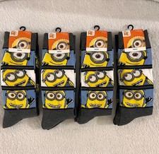  4 2 Pairs Minions Adult Unisex Crew Socks Shoe Size 6.5-12, Size 10-13 