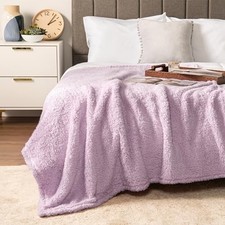 Sherpa Bed Blanket King Size, Light Purple Plush Soft King - 90x108 Lavender