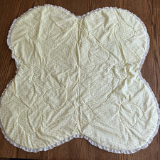 Vintage Yellow Baby Quilted Blanket Crib Comforter eyelet ruffle border 36x36"