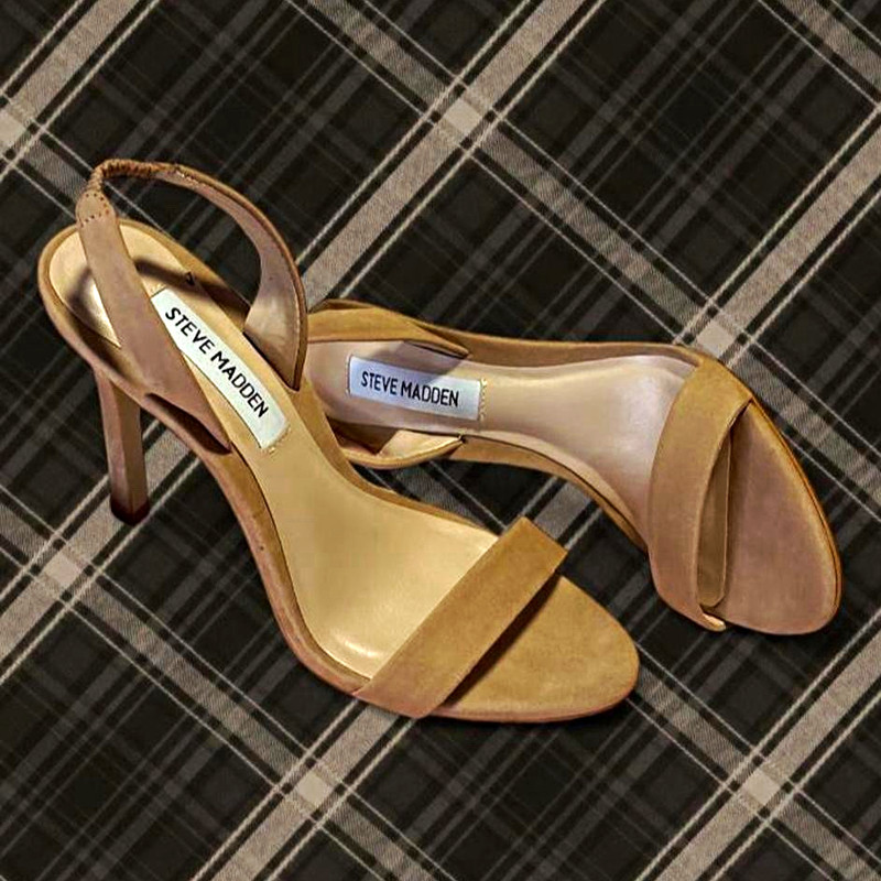 Steve Madden Tan Leather Strappy Open Toe Stiletto Heel Slip On US 6 M