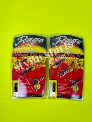 TWO Rage Slipcam CHISEL TIP  SC 2''+ cut mechanical 2 blade broadheads 100 grain
