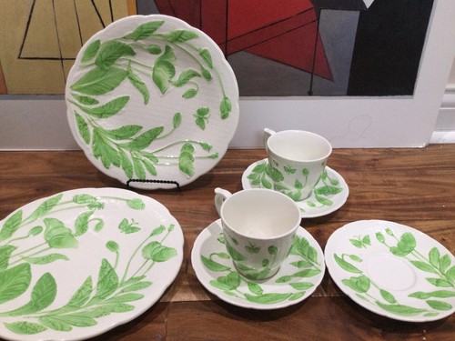 3 pc set(s) Gien France Connoisseur Deauville lunch plate 9.25' cup saucer green - Picture 4 of 23