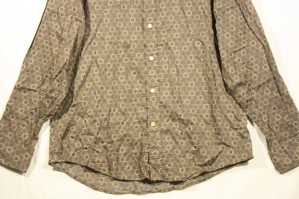 Camisa Para Hombre Marrón XL Patrón Círculo Geométrico Botón Manga Larga Hombres Nyne Foto 3 de 4