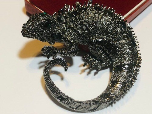 Large Vintage Black Lizard Iguana Brooch Pin Bearded Dragon Reptile Gift - Picture 3 of 9