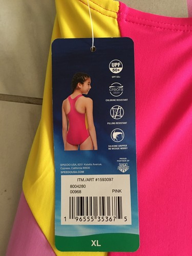 Speedo Youth 1pc Girl Swimsuit, Blended Polyester, Size XLARGE, New with Tag - Picture 8 of 9