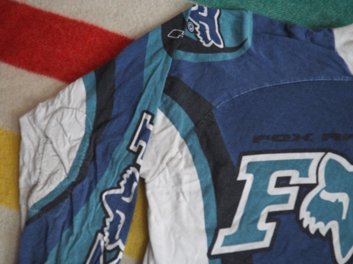 VTG 90s FOX Racing HC MX Moto MTB Retro L/S Blue White Logo