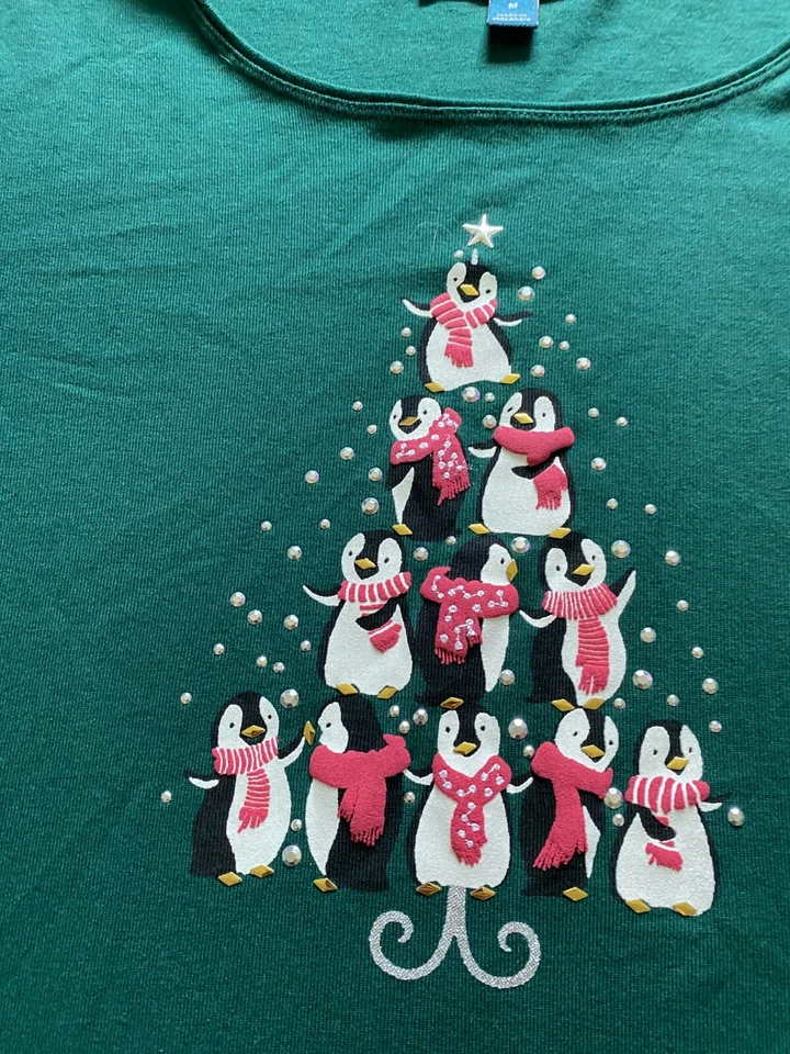 Camiseta Karen Scott Mujer Pingüino Cuentas Manga Larga Cuello Barco Verde Talla M Foto 4 de 4