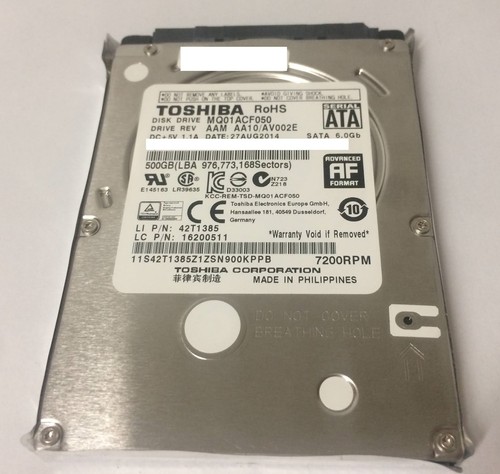 HDD 500GB 2,5" (6,4cm) SATA Toshiba MQ01ACF050 (shred, smart ok, on/off: 787)