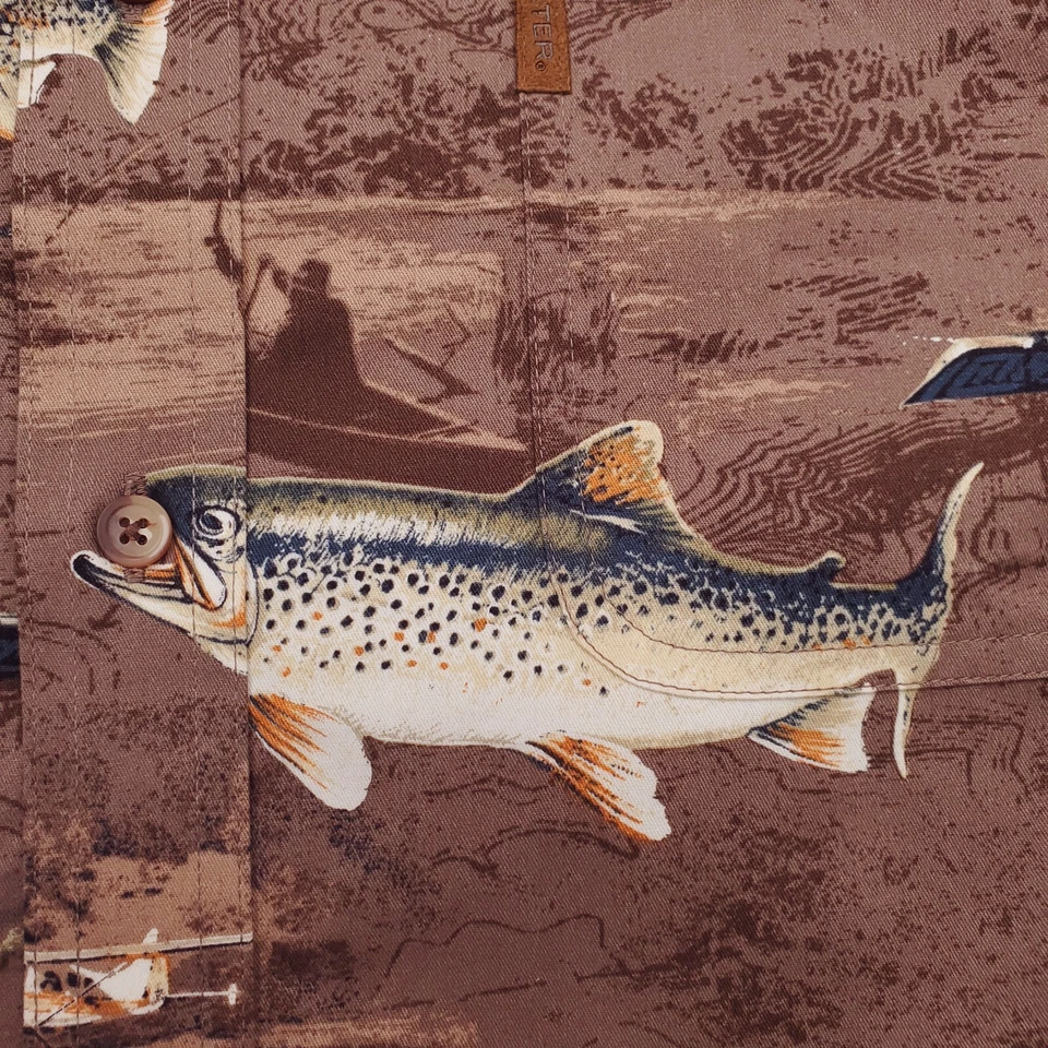 Camisa Clearwater Para Hombres Mediana Marrón Trucha Pesca con Mosca Todo Exterior Campamento Cabina Foto 3 de 4