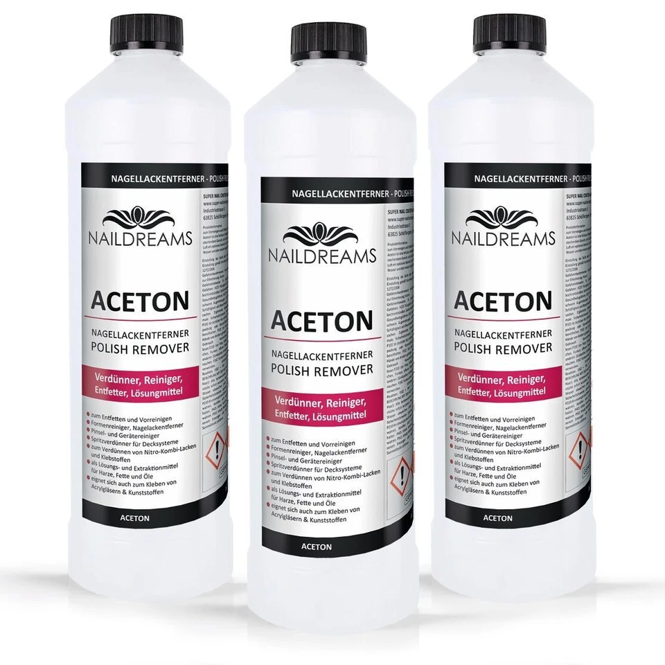 NAILDREAMS UV Gel Polish/Shellac Remover - Aceton 3 x 1000 ml für UV Nagellack Maniküre