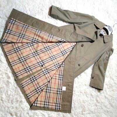Burberry stand fall collar coat long coat khaki Nova check S