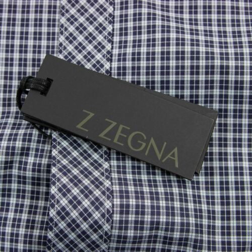 NWT Z Zegna Blue Grey Cotton Plaid Semi-Spread Collar Dress Shirt 39EU/15.5US - Picture 5 of 7
