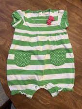 Baby Girl Vintage Short Sleeve Bubble Romper Carter  s 9 Months Green  White EUC