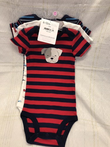Carters Child of Mine Baby Boys Bodysuits 3 Pack Short Sleeve Dog Newbie 6-12 Mo