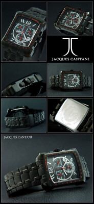 Black Men's Watch Chronograph Jacques Cantani Stainless Steel JC-1100 Square