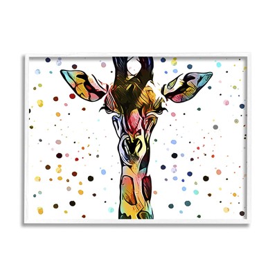 Modern Giraffe Portrait Abstract ' Polka Dot Pattern White Framed Wall Art, 1...