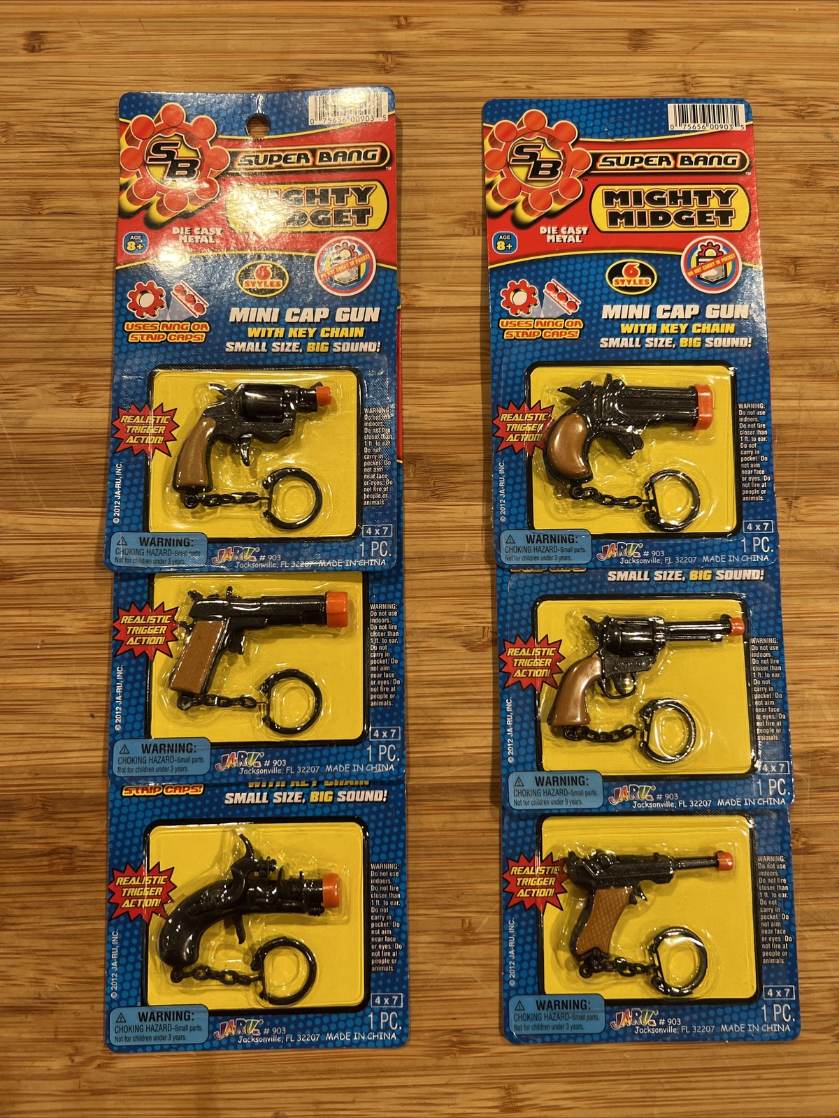 COLLECT ALL 6 MIGHTY MIDGET SUPER BANG DIE CAST METAL CAP GUN KEYCHAIN