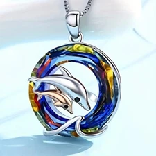 Rainbow Mystical Fire Topaz 925 Sterling Silver Charms Dolphin Pendant Necklace