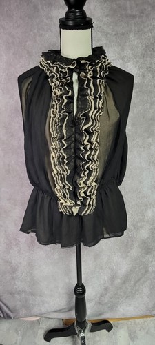 Robert Rodrigues Women's Ruffled Top, Black and Tan 100% Lace. Size XL.