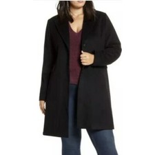 Halogen Size 16w Black Long Wool Blend Single Breasted Button Up Coat 38 Inch