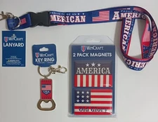Wincraft American Flag Key Ring Chain w/ Bottle Opener, lanyard, & 2 magnets