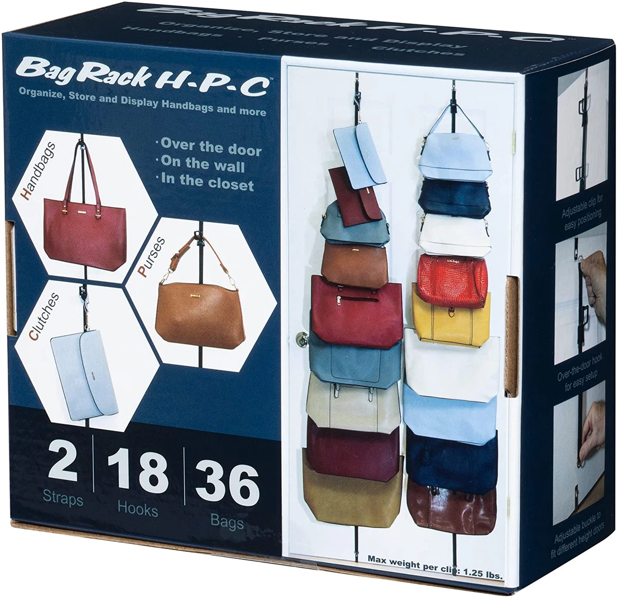 Perfect Curve Purse Rack HPC over the Door Purse Organizer