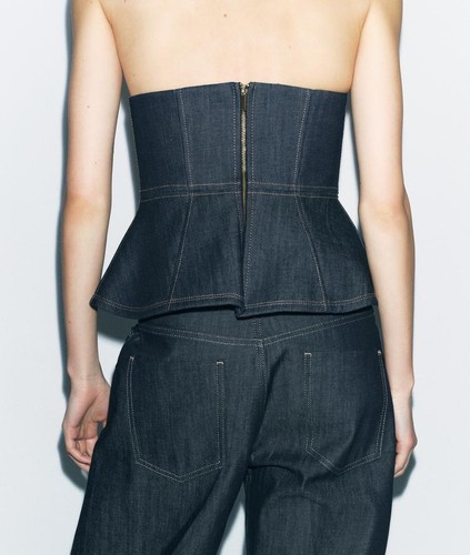 ZARA 2025 NUEVO CON ETIQUETAS. BUSTIER DENIM PEPLUM ZW COLECCIÓN CREMALLERA. 2057/223 - Imagen 5 de 9