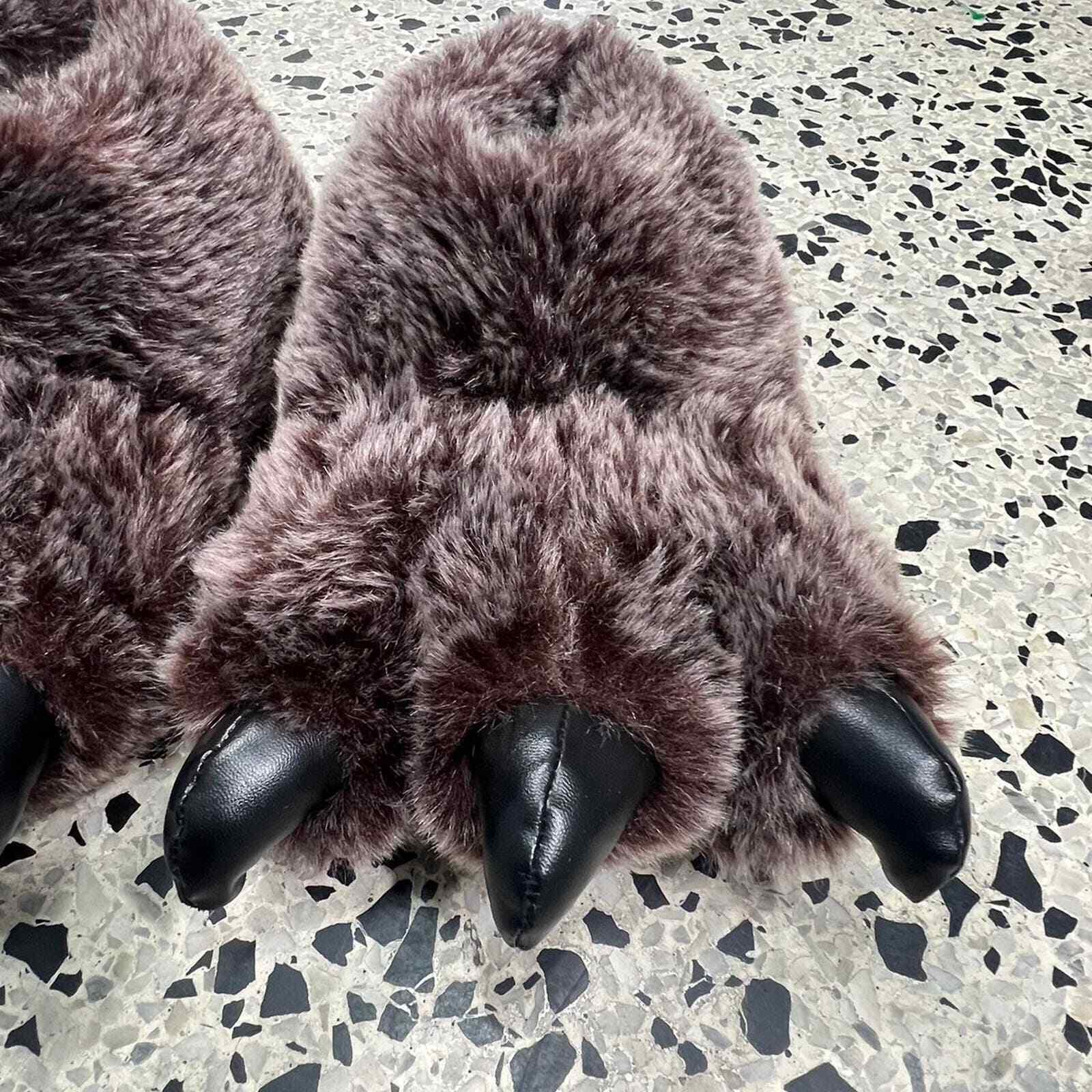 VINTAGE Y2K FUZZY BEAR-PAW SLIPPERS - image 3