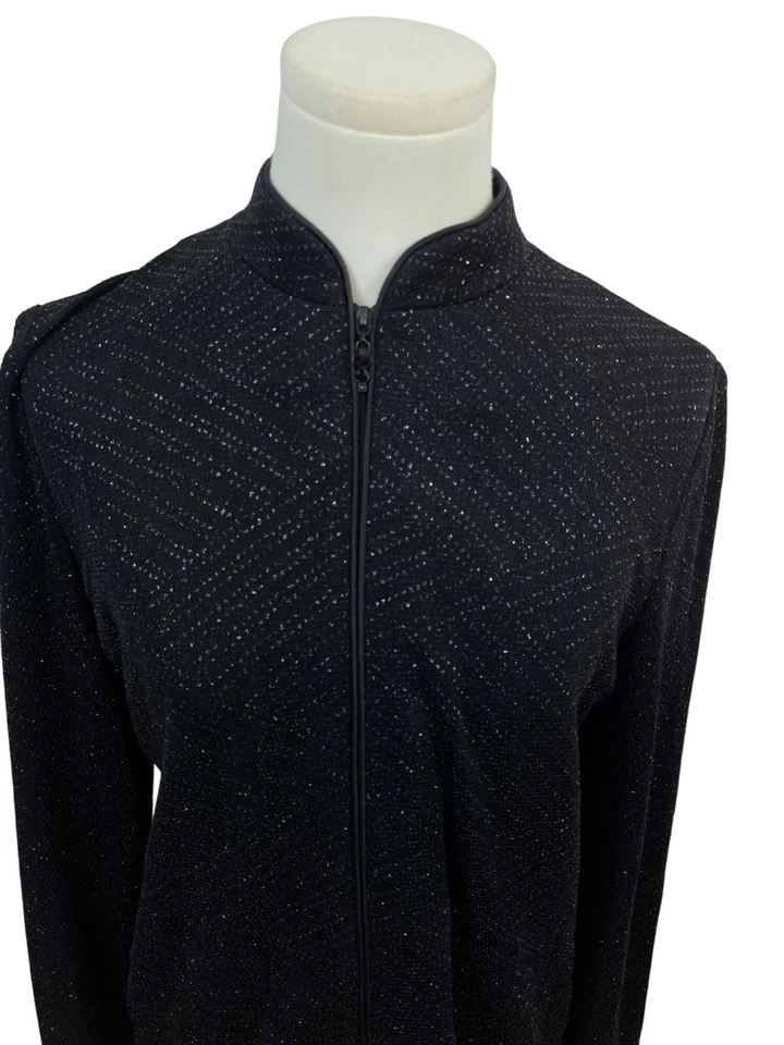 Alex Evenings Petite Black Metallic Zip-Up Jacket Size PM - Image 4 of 4