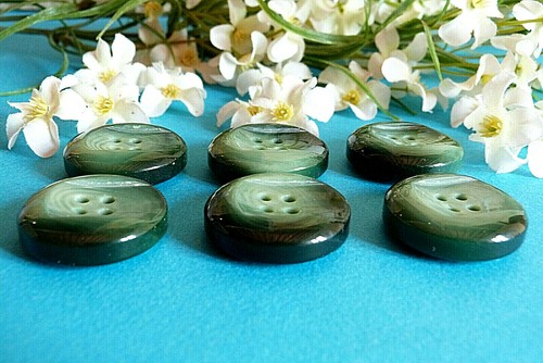 237C Superb Large Vintage Buttons "Moss Green" Lot 6 Buttons Ep. 1960/70 - Picture 3 of 4