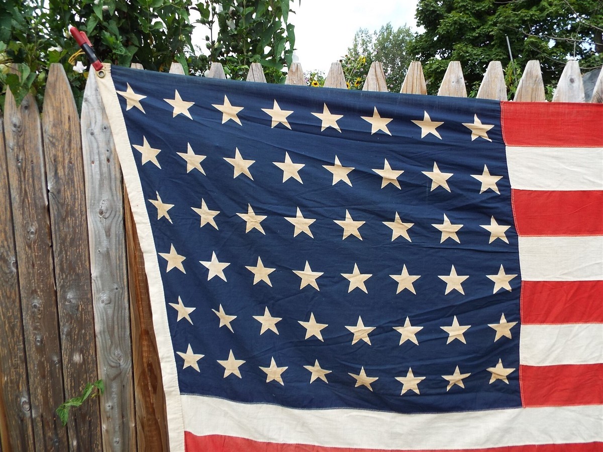 Large 48 Sewn Stripe US Flag WW1/WW2 Era American USA 8 X 4