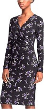 RALPH LAUREN Womens SZ 4 Wrap Dress Black Purple Floral Ruchd Stretch Jersey NWT