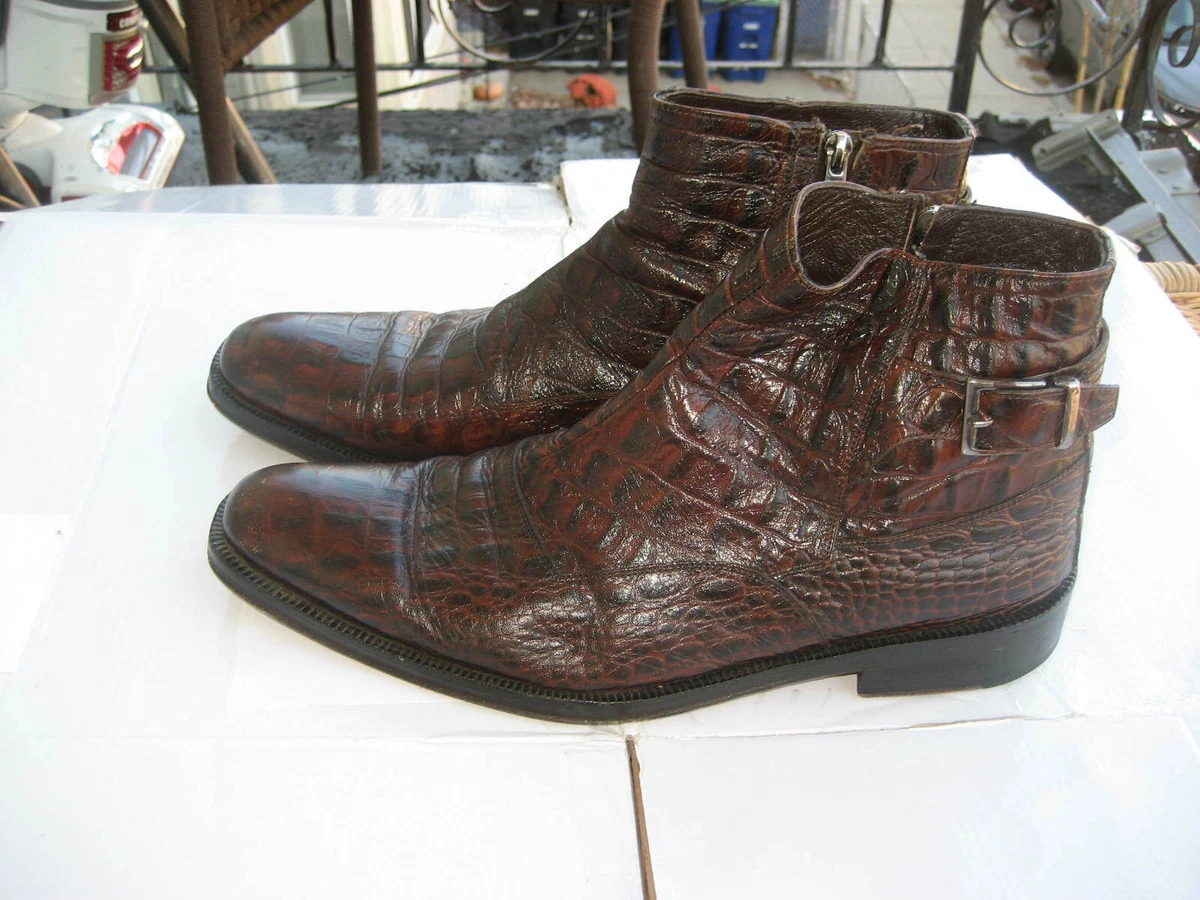 JM Weston Para Hombre Marr n Oscuro Cuero de Cocodrilo Botas Zapatos Talla 43