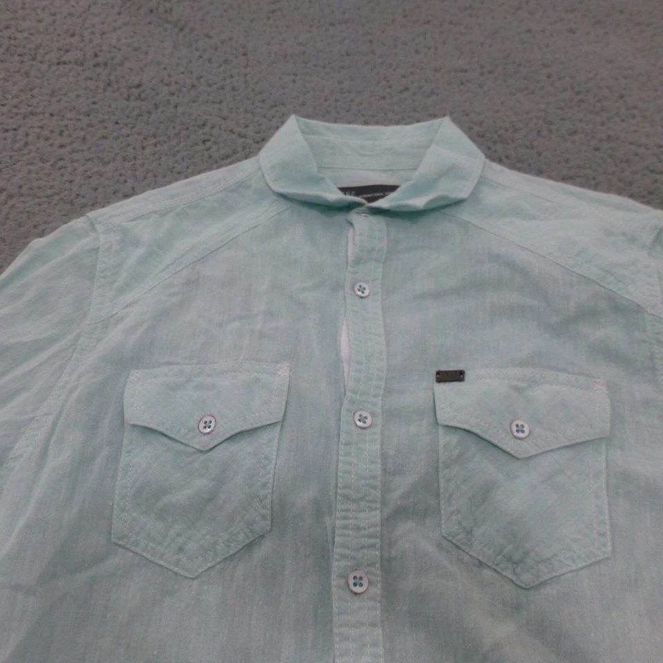 INC International Concepts 小号亚麻棉纽扣卷袖衬衫 — 第 3/4 张图片