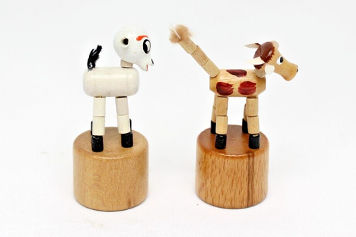 (2) Vintage Original Siltoys 3" Collapsible Thumb Push Toy GIRAFFE & LAMB Italy - Picture 3 of 13