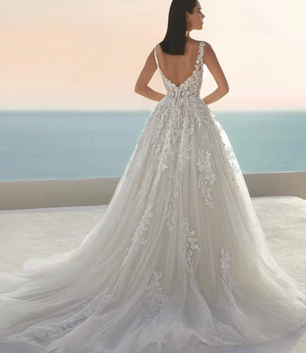 Hot! Spitze Brautkleid Hochzeitskleid A-Linie Ivory 34-60 Träger Glitzertüll Neu - Bild 4 von 6