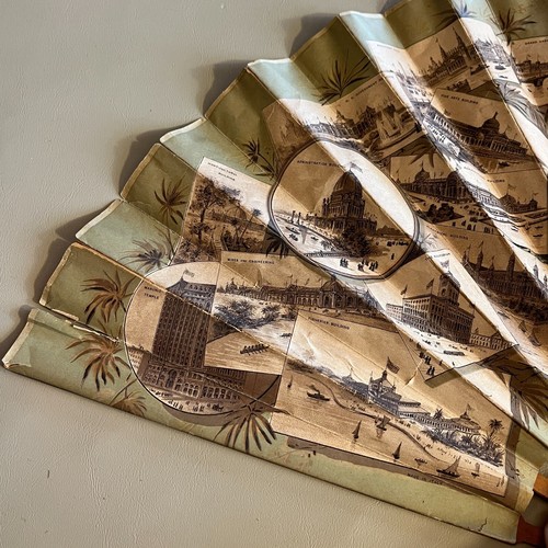 Vintage Wooden & Paper Hand Fan Fold Up 1920-1930 Masonic Italy Antique - Picture 5 of 8