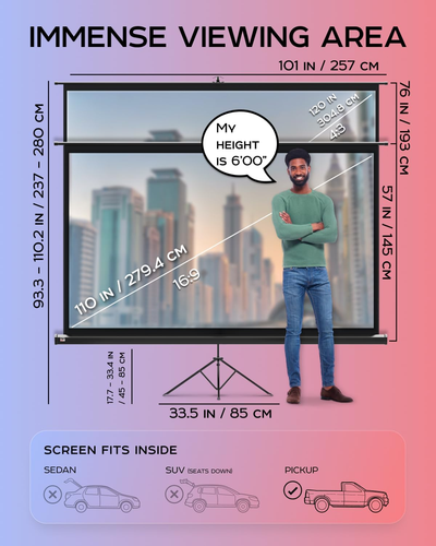 Projector Screen with Stand 120 Inch - Indoor and Outdoor Projection Screen for - Picture 3 of 10