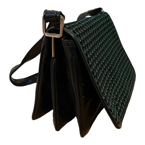 VTG 80s Hong Kong Black Green Accordion Purse Clutch Hand Bag Faux Snake Leather - Picture 4 of 15
