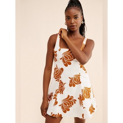 Kivari Inza Linen Blend Mini Dress Rick-Rack Trim Shell Motif Back Cut Out  Sz 4 | eBay