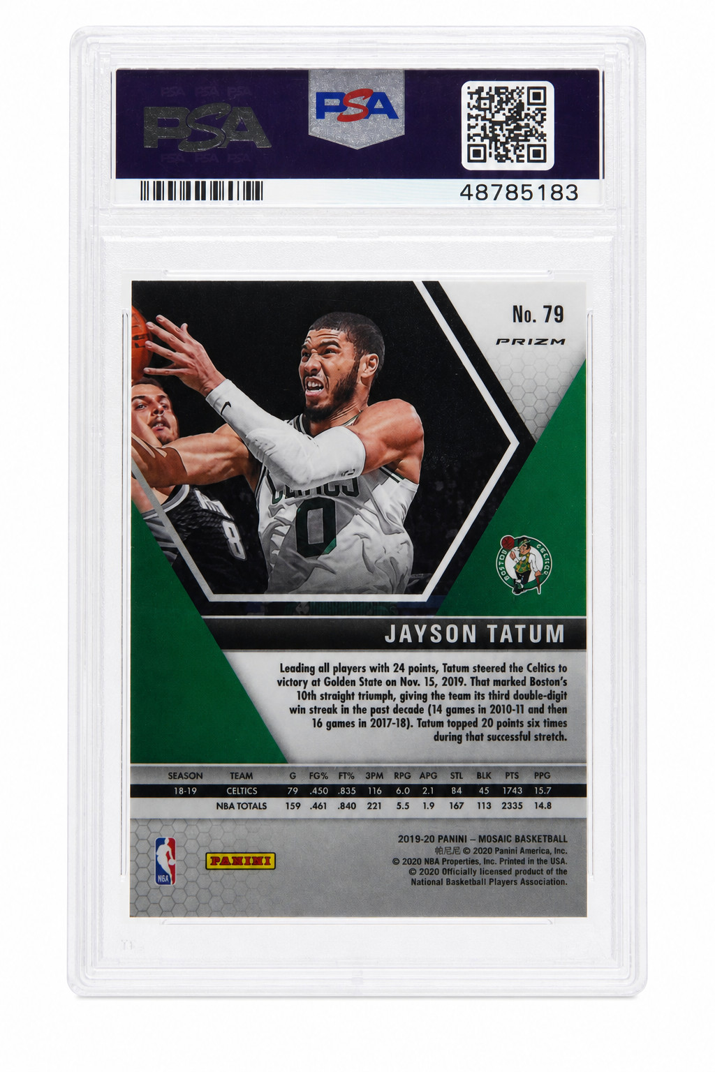 2019-20 Panini Mosaic JAYSON TATUM #79 GEM MT PSA 10 view 2