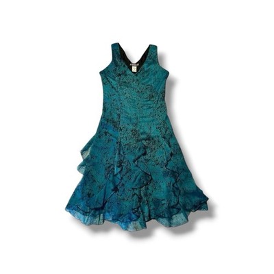 The Pyramid Collection Y2K Fairycore Lace Up Back Ruffle Turquoise Midi Dress SM