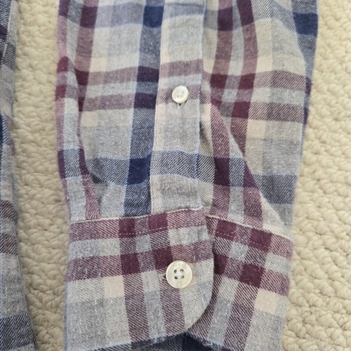 Jaeger Wool Blend Check Plaid LS Flannel Button Shirt Grey Blue Burgundy L Large - Picture 5 of 11
