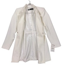 Zara Womens Longline Blazer Off White Cream Hook Eye Closure Jacket NWT Size M