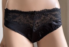 Vintage Victoria's Secret Heart Tag Black Satin Lace Bikini Panty L NWT 90s