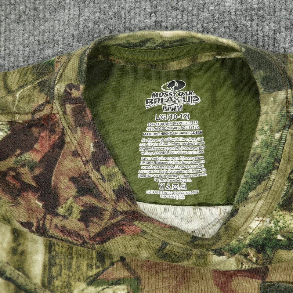 Camisa Mossy Oak Juvenil Grande 10-12 Camuflada Break-Up Infinity Caza Bolsillo Camiseta Foto 3 de 4